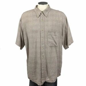 Pendleton Button Down Shirt XL Linen Rayon Brown Red Plaid Short Sleeve‎ Mens